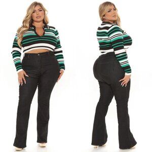 NWT Fashion Nova Black Babe On The Town Smoothing Stretch Bootcut Jeans 18